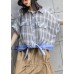 Chic patchwork plaid cotton box top lapel collar oversized summer blouse