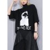 Italian half sleeve cotton tunic top Wardrobes black print blouses stand collar